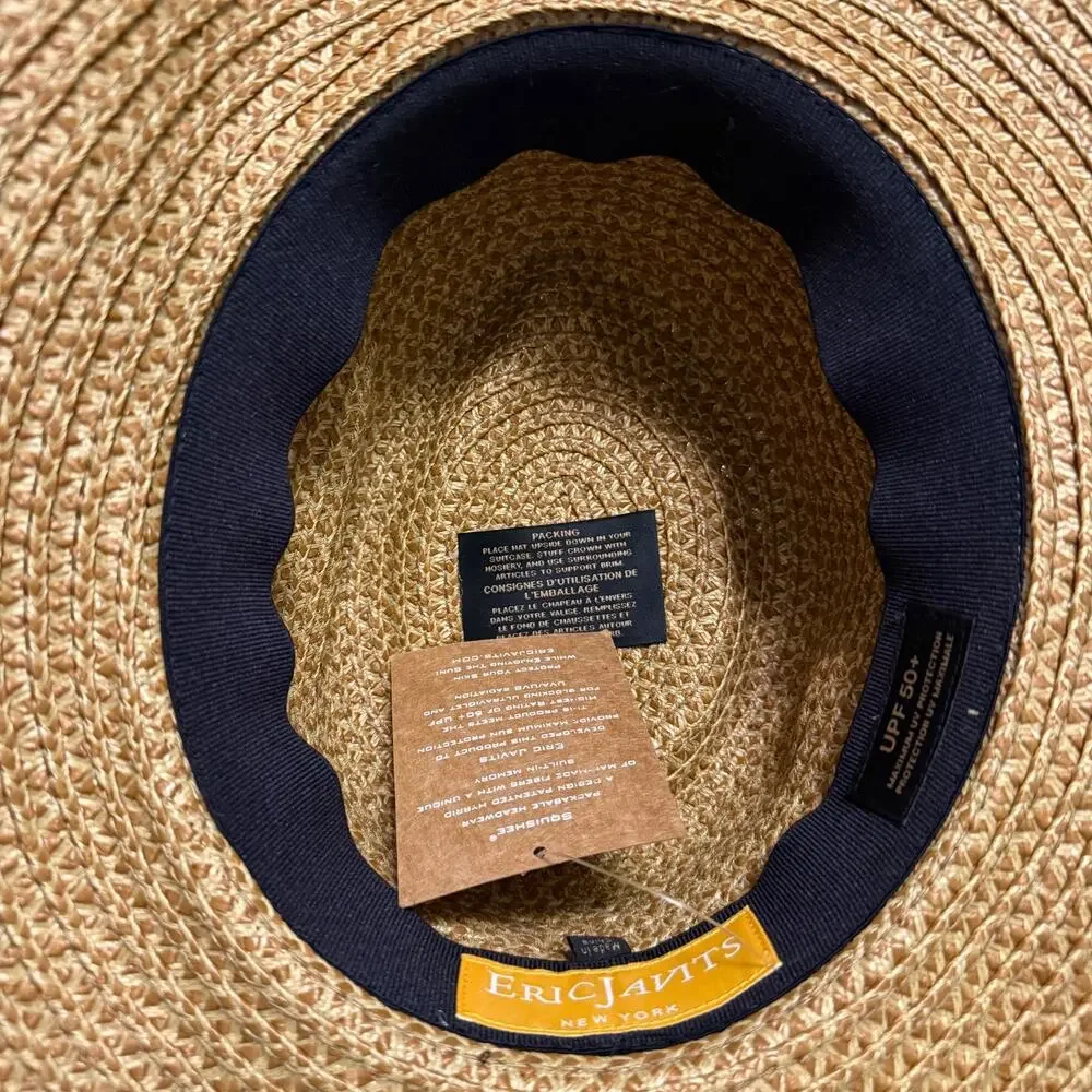 Eric Javits Squishee Packable Straw Fedora Fringe Pinch UPF 50+ - Picture 9 of 9